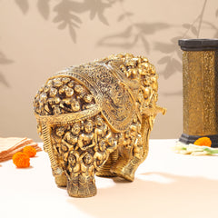 Brass Majestic Carved Elephant Statue (11 Inch)