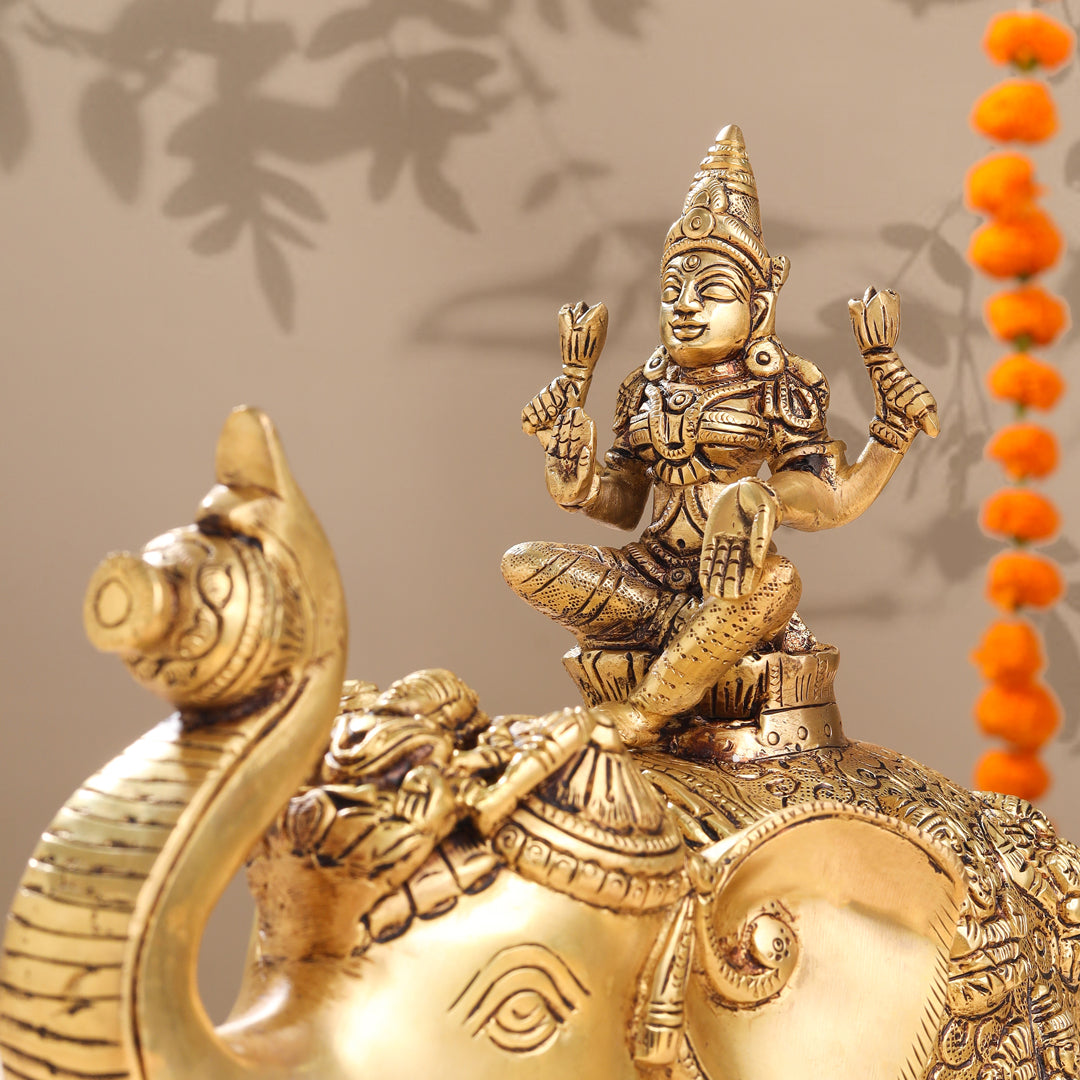 Brass Ashtalakshmi Elephant Statue (12 Inch)