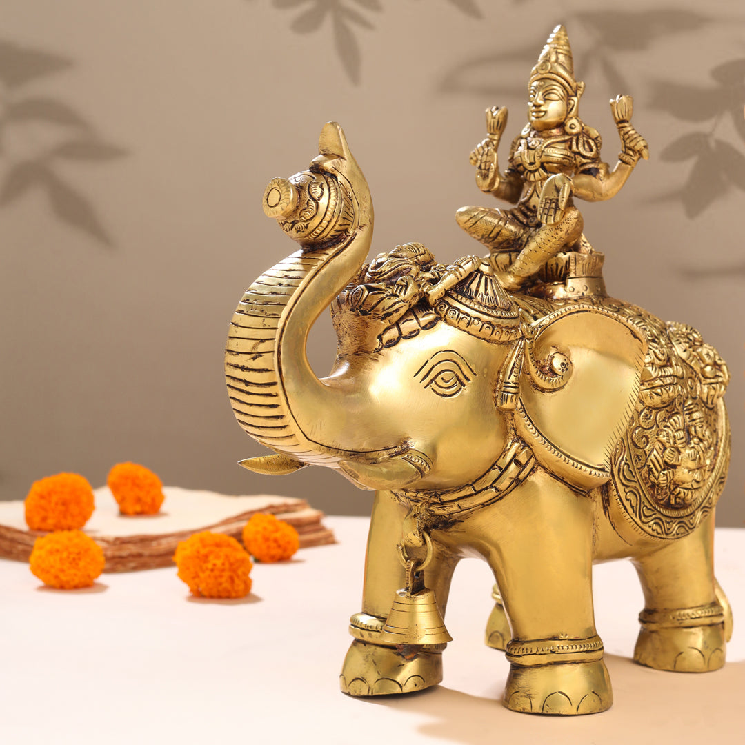 Brass Ashtalakshmi Elephant Statue (12 Inch)
