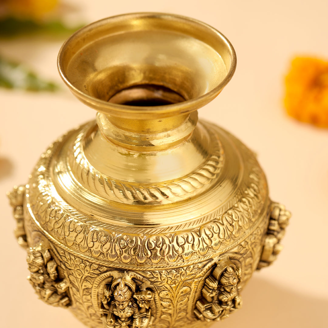 Brass Handcrafted Kalash with Velvet Box – Ashtalakshmi & Dashavatar