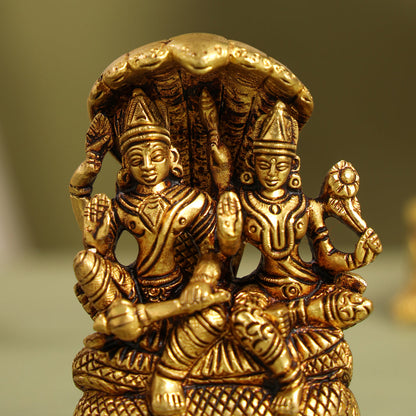 Brass Vishnu Lakshmi On Sheshnag Idol (4 Inch)