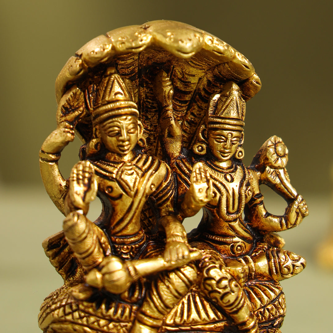 Brass Vishnu Lakshmi On Sheshnag Idol (4 Inch)