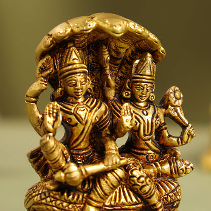 Brass Vishnu Lakshmi On Sheshnag Idol (4 Inch)