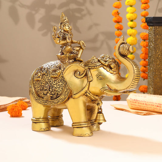 Brass Ashtalakshmi Elephant Statue (12 Inch)