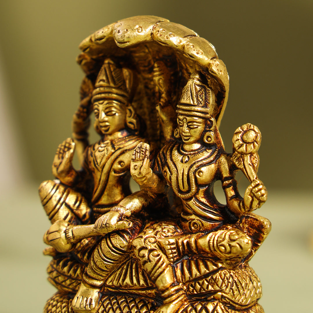 Brass Vishnu Lakshmi On Sheshnag Idol (4 Inch)