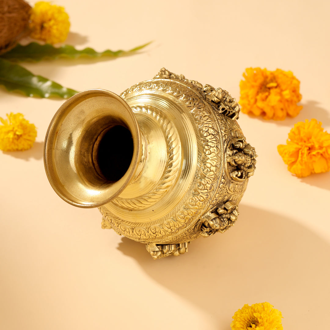 Brass Handcrafted Kalash with Velvet Box – Ashtalakshmi & Dashavatar