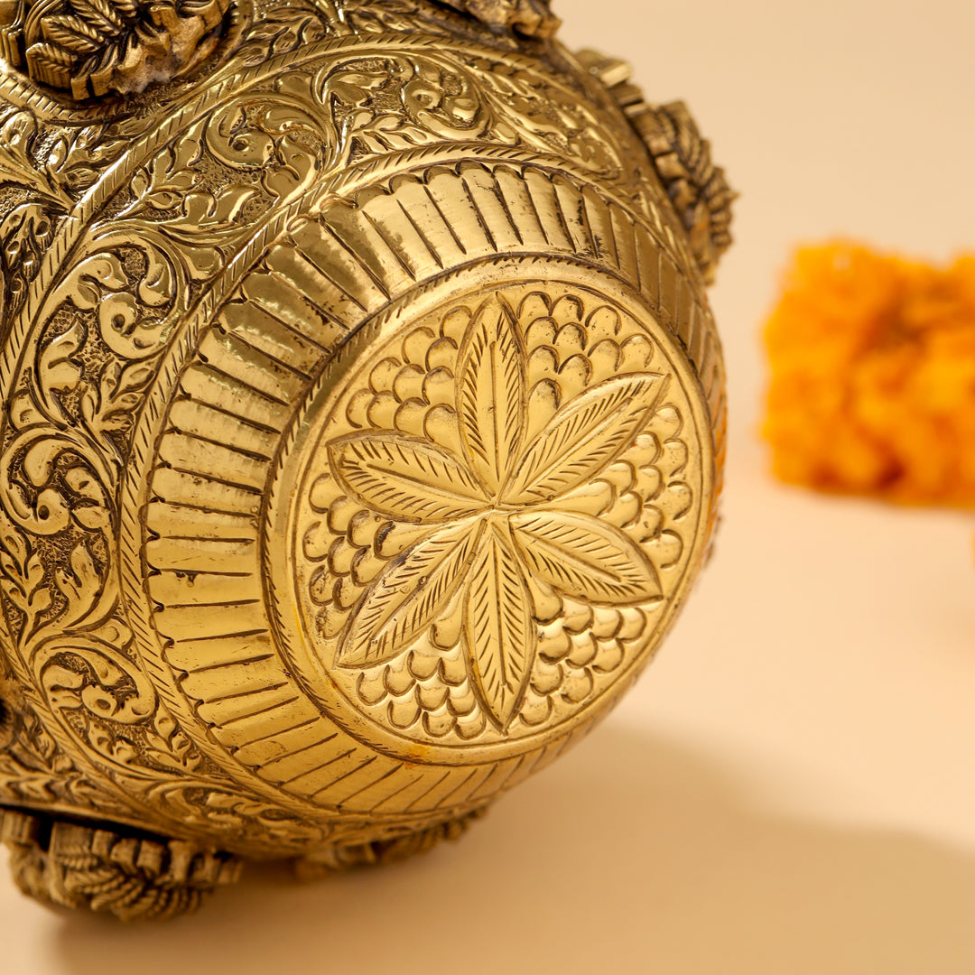 Brass Handcrafted Kalash with Velvet Box – Ashtalakshmi & Dashavatar
