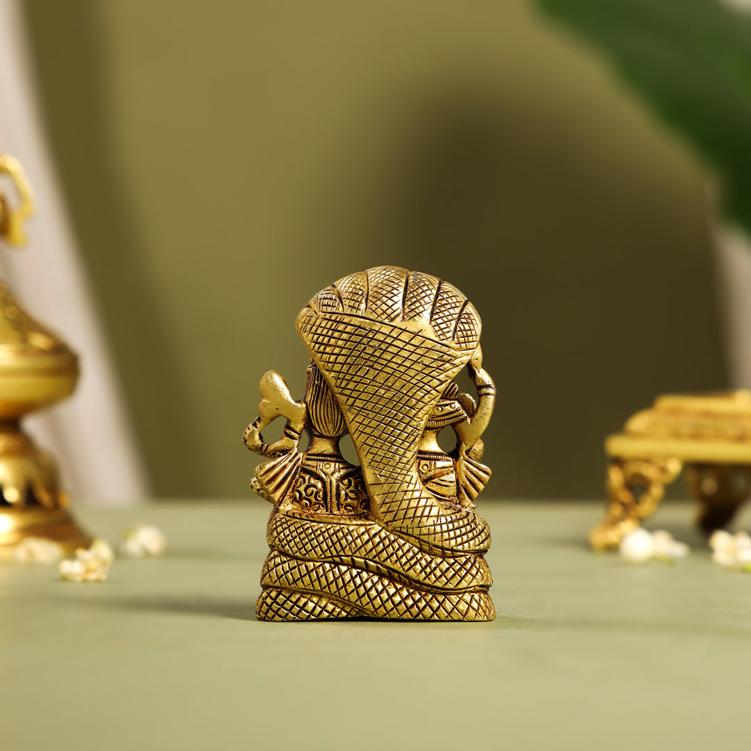 Brass Vishnu Lakshmi On Sheshnag Idol (4 Inch)