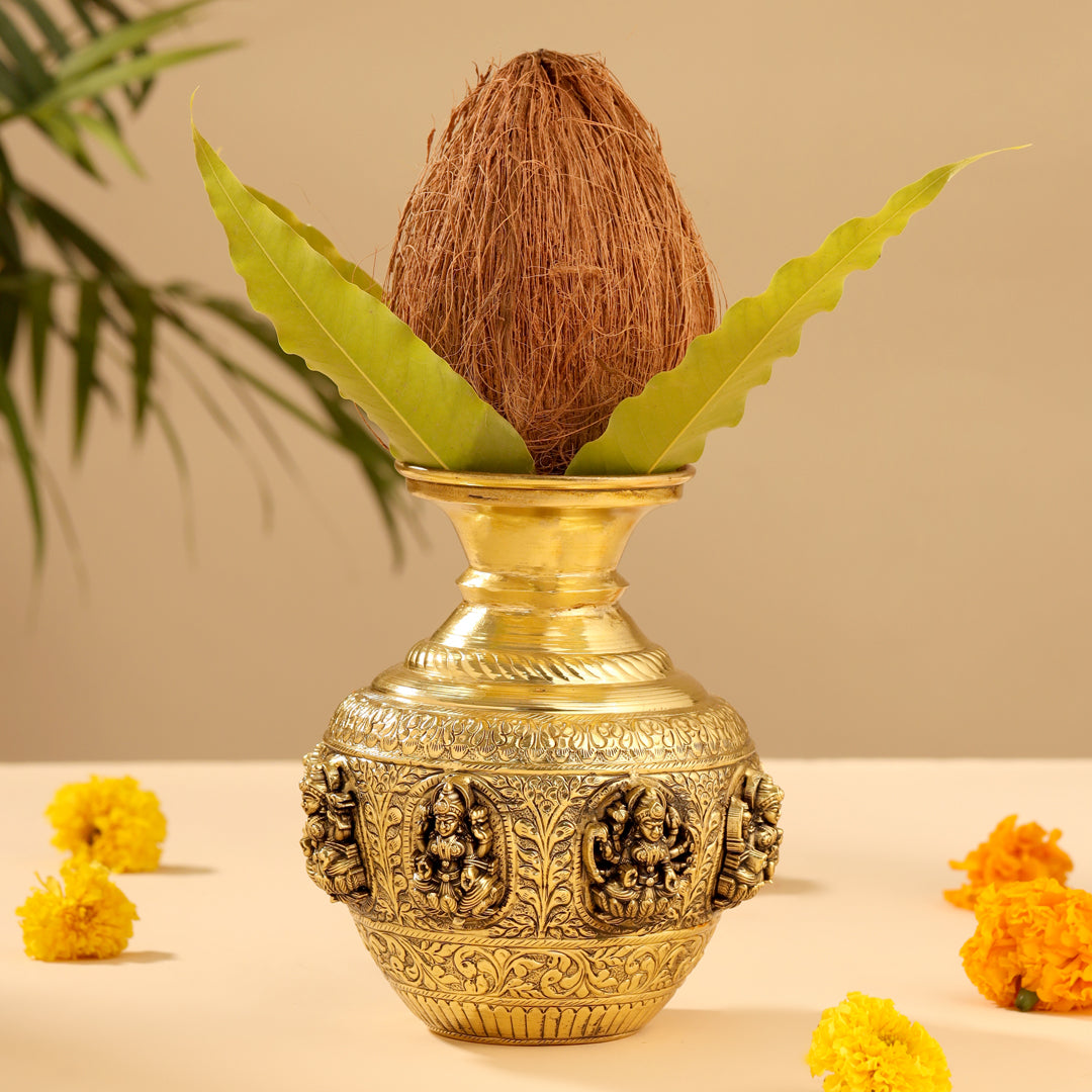 Brass Handcrafted Kalash with Velvet Box – Ashtalakshmi & Dashavatar