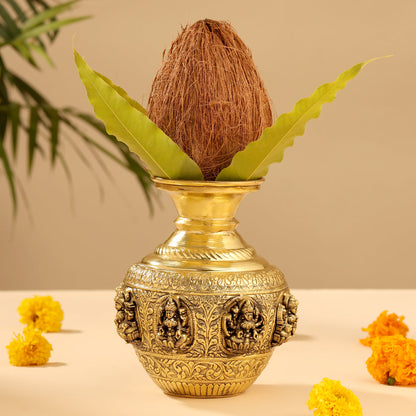 Brass Handcrafted Kalash with Velvet Box – Ashtalakshmi & Dashavatar