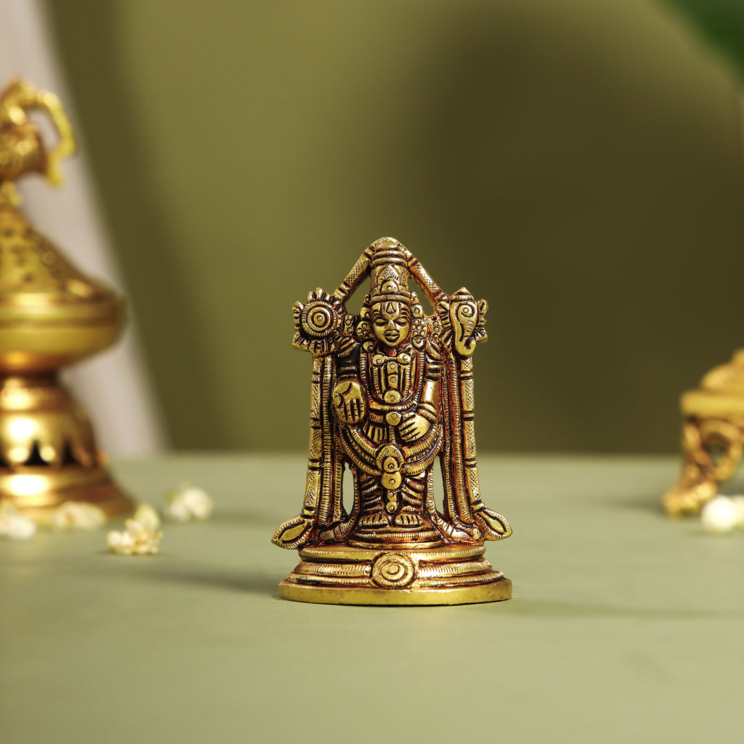 Brass Tirupati Balaji/Venkateshwar Idol (3.8 Inch)