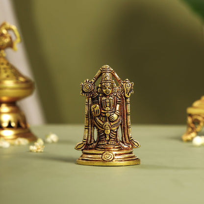 Brass Tirupati Balaji/Venkateshwar Idol (3.8 Inch)
