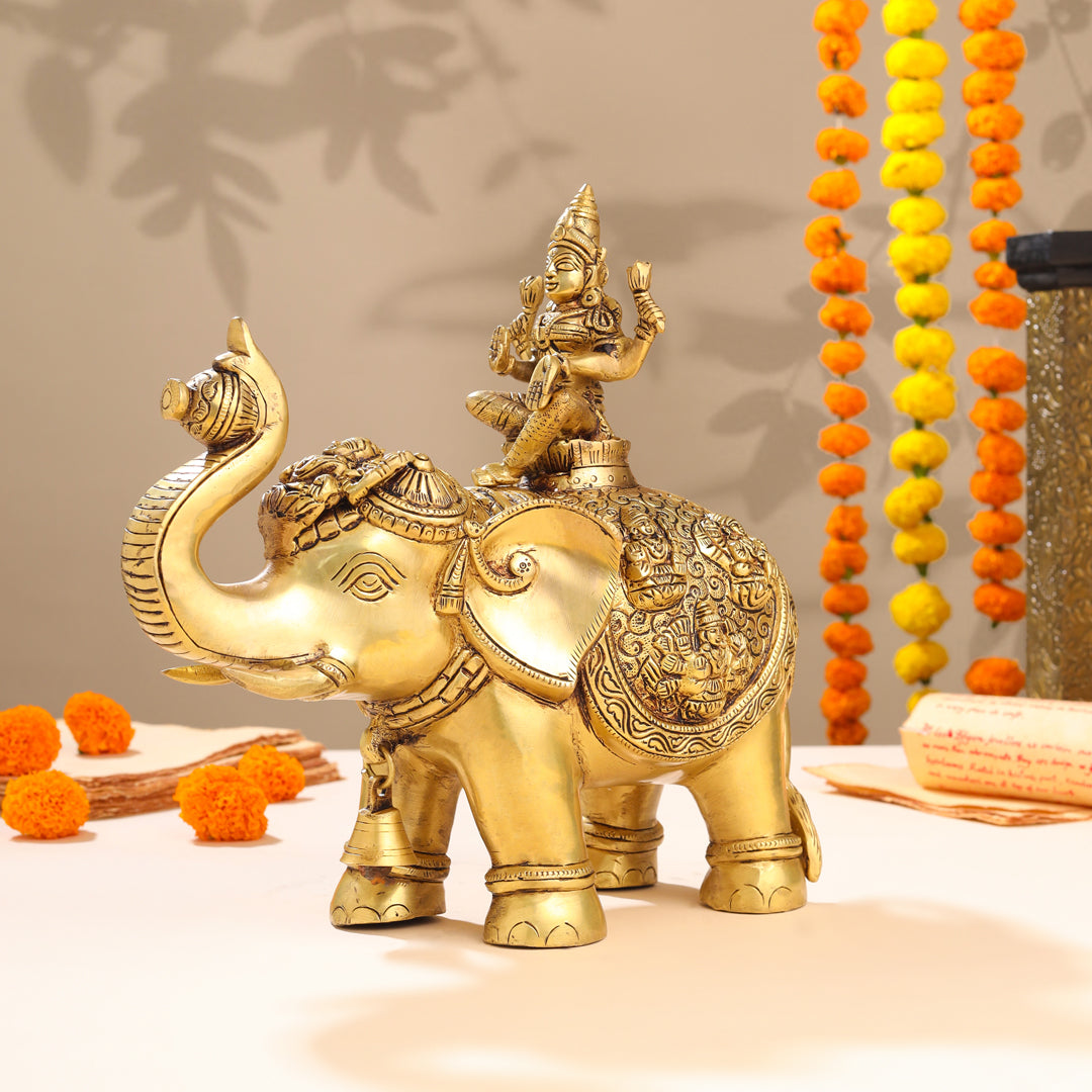 Brass Ashtalakshmi Elephant Statue (12 Inch)