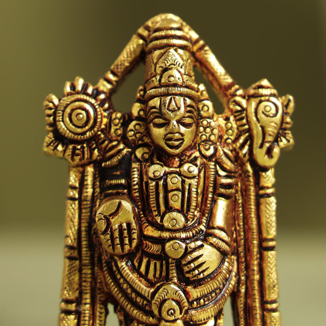Brass Tirupati Balaji/Venkateshwar Idol (3.8 Inch)