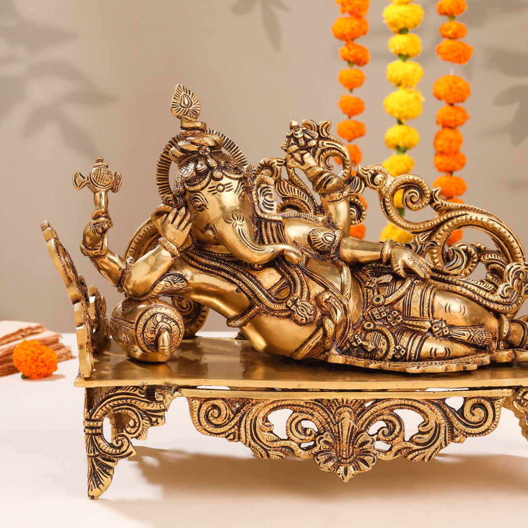 Brass Superfine Ganesha Resting On Couch (9 Inch)