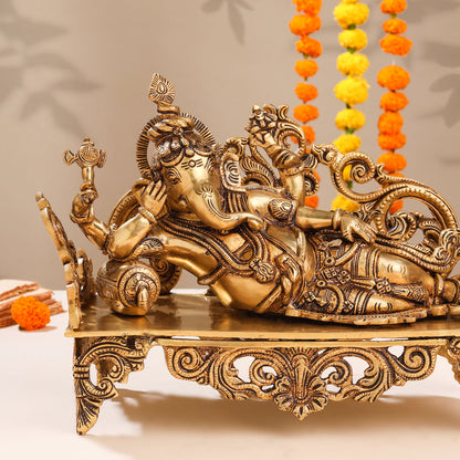 Brass Superfine Ganesha Resting On Couch (9 Inch)