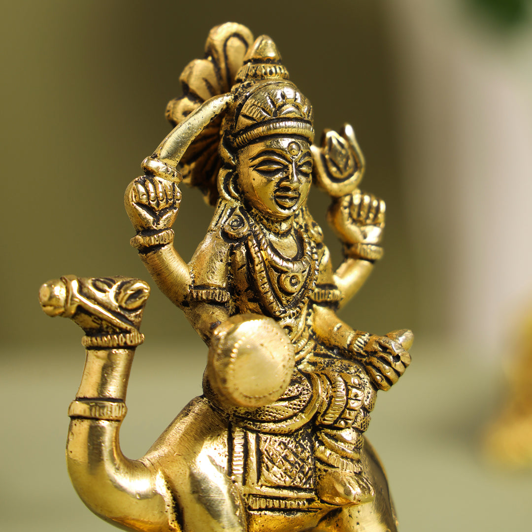 Brass Goddess Dasama Seated On Camel Idol (4.8 Inch)