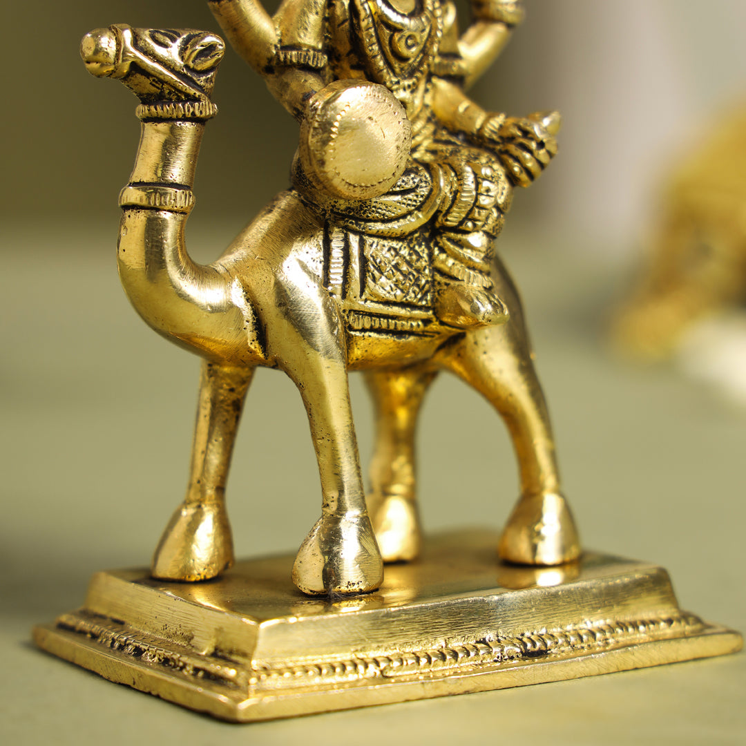 Brass Goddess Dasama Seated On Camel Idol (4.8 Inch)