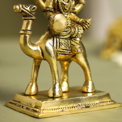 Brass Goddess Dasama Seated On Camel Idol (4.8 Inch)