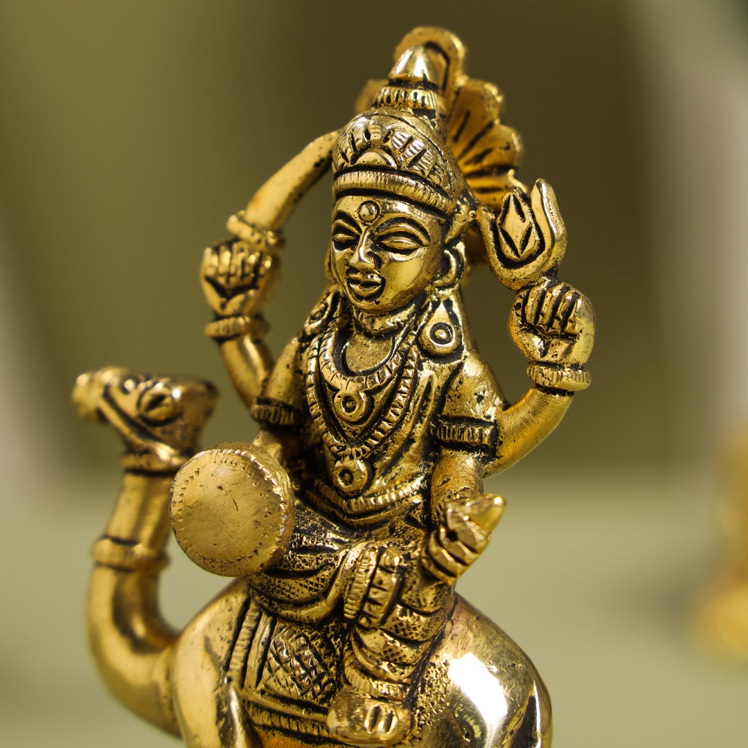 Brass Goddess Dasama Seated On Camel Idol (4.8 Inch)