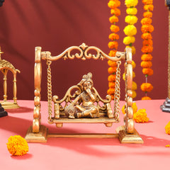 Brass Superfine Laddu Gopal On Swing/Jhula (7.5 Inch)