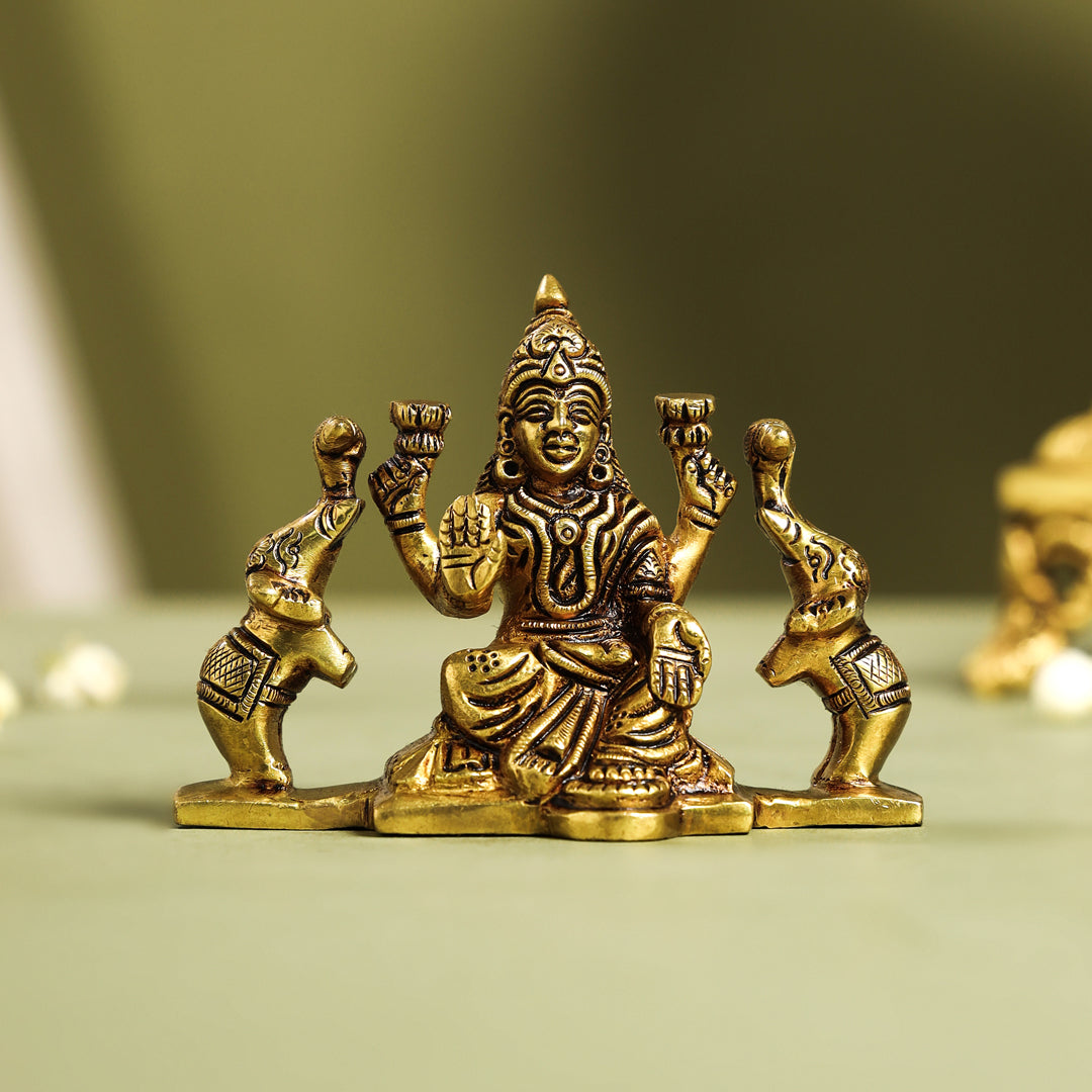 Brass Superfine Goddess Gaja Lakshmi Idol (3 Inch)