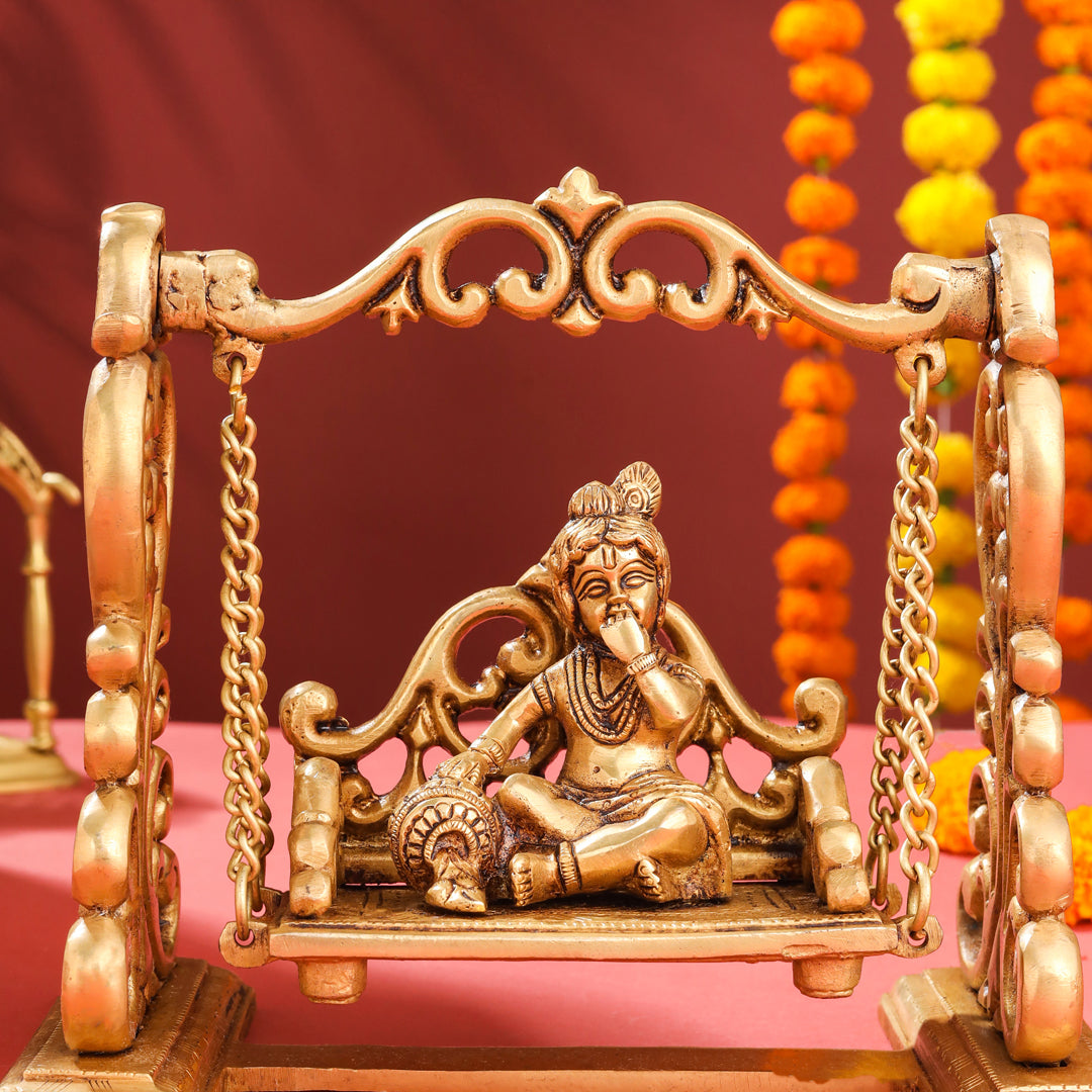 Brass Superfine Laddu Gopal On Swing/Jhula (7.5 Inch)