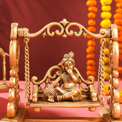 Brass Superfine Laddu Gopal On Swing/Jhula (7.5 Inch)