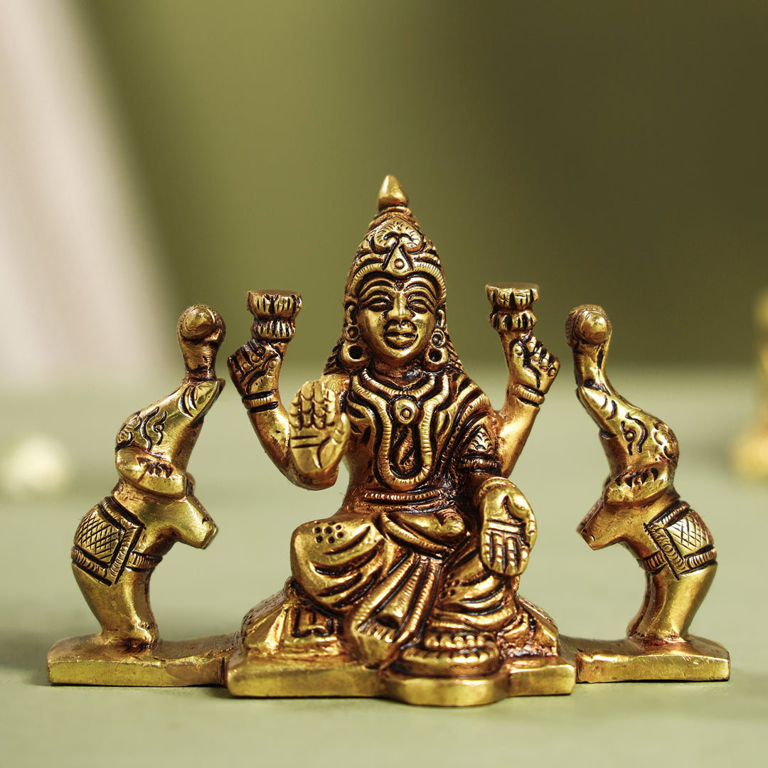 Brass Superfine Goddess Gaja Lakshmi Idol (3 Inch)