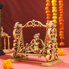 Brass Superfine Laddu Gopal On Swing/Jhula (7.5 Inch)