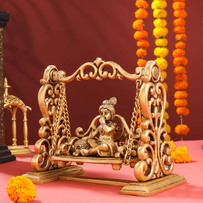 Brass Superfine Laddu Gopal On Swing/Jhula (7.5 Inch)