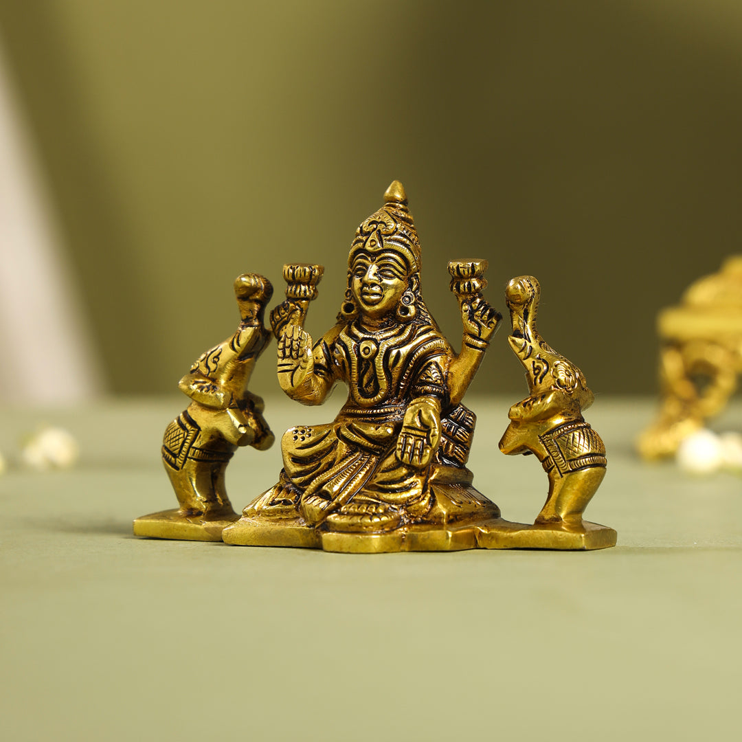 Brass Superfine Goddess Gaja Lakshmi Idol (3 Inch)
