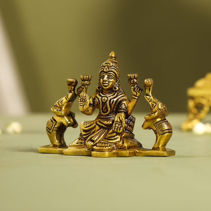 Brass Superfine Goddess Gaja Lakshmi Idol (3 Inch)