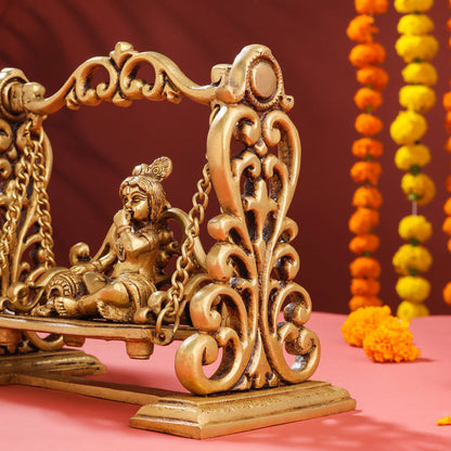 Brass Superfine Laddu Gopal On Swing/Jhula (7.5 Inch)