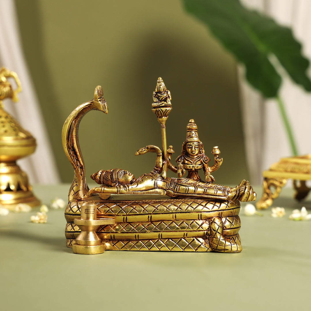 Brass Superfine Vishnu With Lakshmi On Sheshnaag Statue (5.2 Inch)