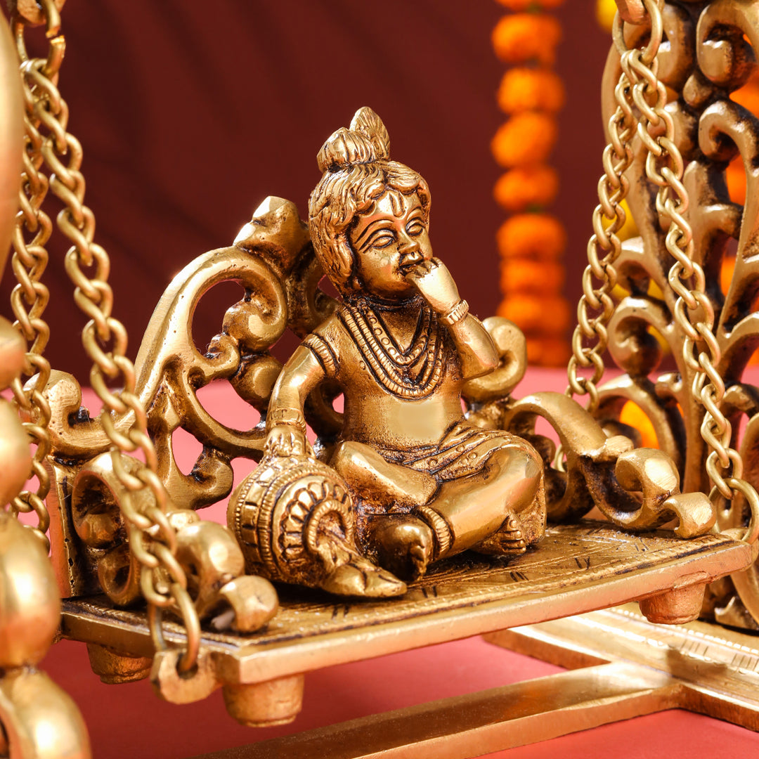 Brass Superfine Laddu Gopal On Swing/Jhula (7.5 Inch)