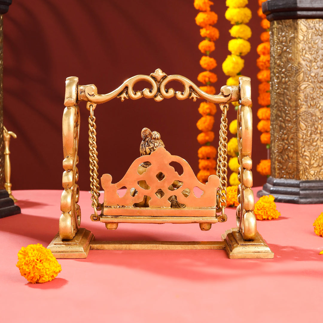 Brass Superfine Laddu Gopal On Swing/Jhula (7.5 Inch)