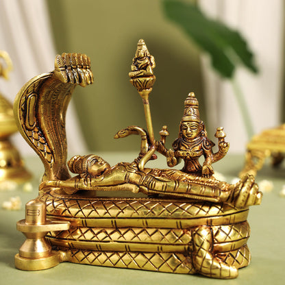 Brass Superfine Vishnu With Lakshmi On Sheshnaag Statue (5.2 Inch)