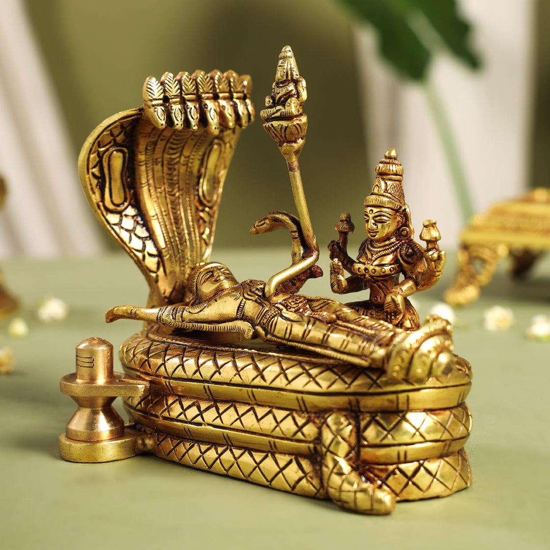Brass Superfine Vishnu With Lakshmi On Sheshnaag Statue (5.2 Inch)