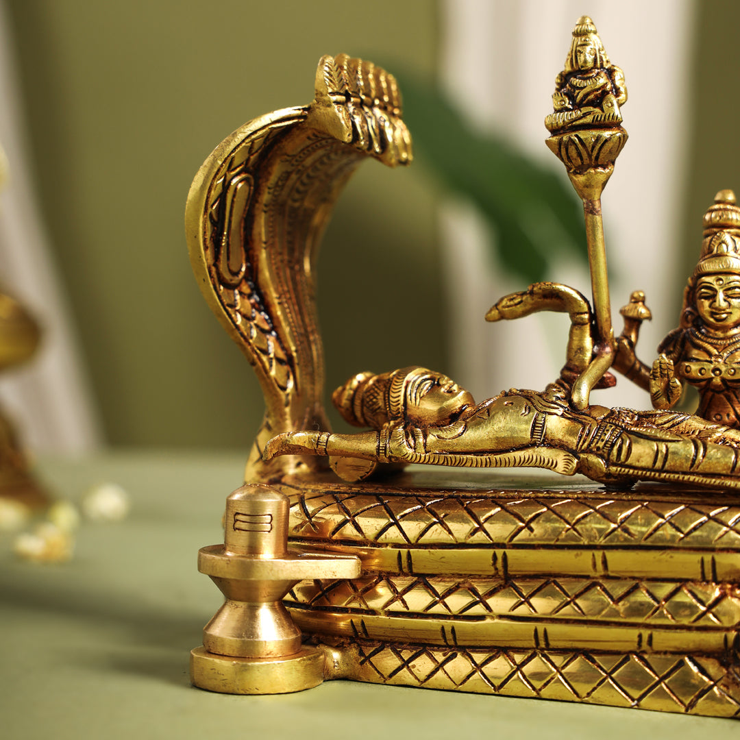 Brass Superfine Vishnu With Lakshmi On Sheshnaag Statue (5.2 Inch)