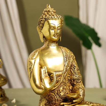 Brass Handcarved Blessing Buddha Idol (13 Inch)