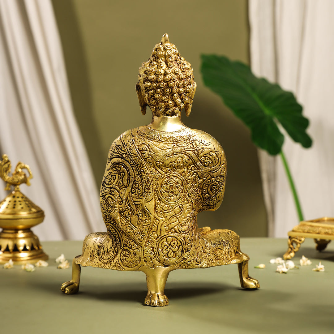 Brass Handcarved Blessing Buddha Idol (13 Inch)