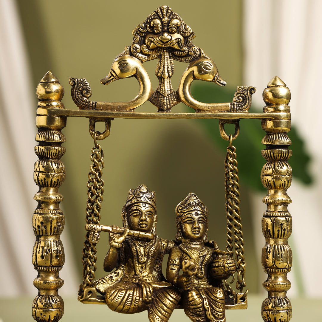 Brass Radha Krishna On Swing/Jhula (6 Inch)