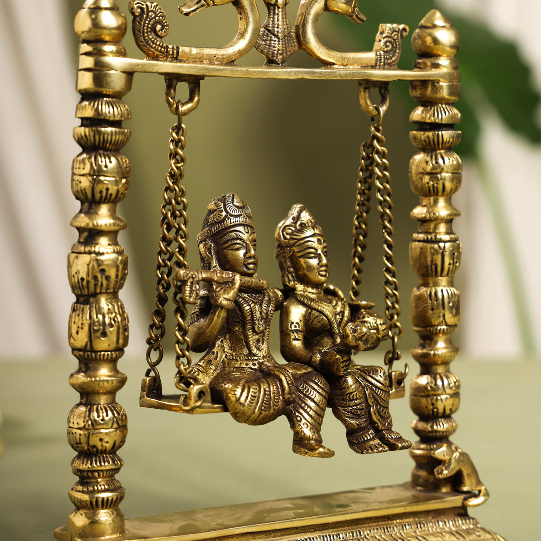 Brass Radha Krishna On Swing/Jhula (6 Inch)