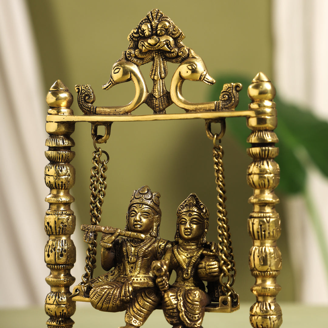 Brass Radha Krishna On Swing/Jhula (6 Inch)
