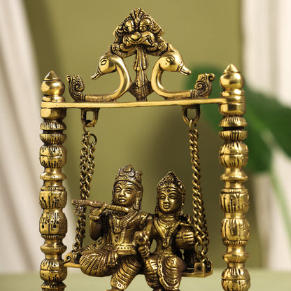 Brass Radha Krishna On Swing/Jhula (6 Inch)