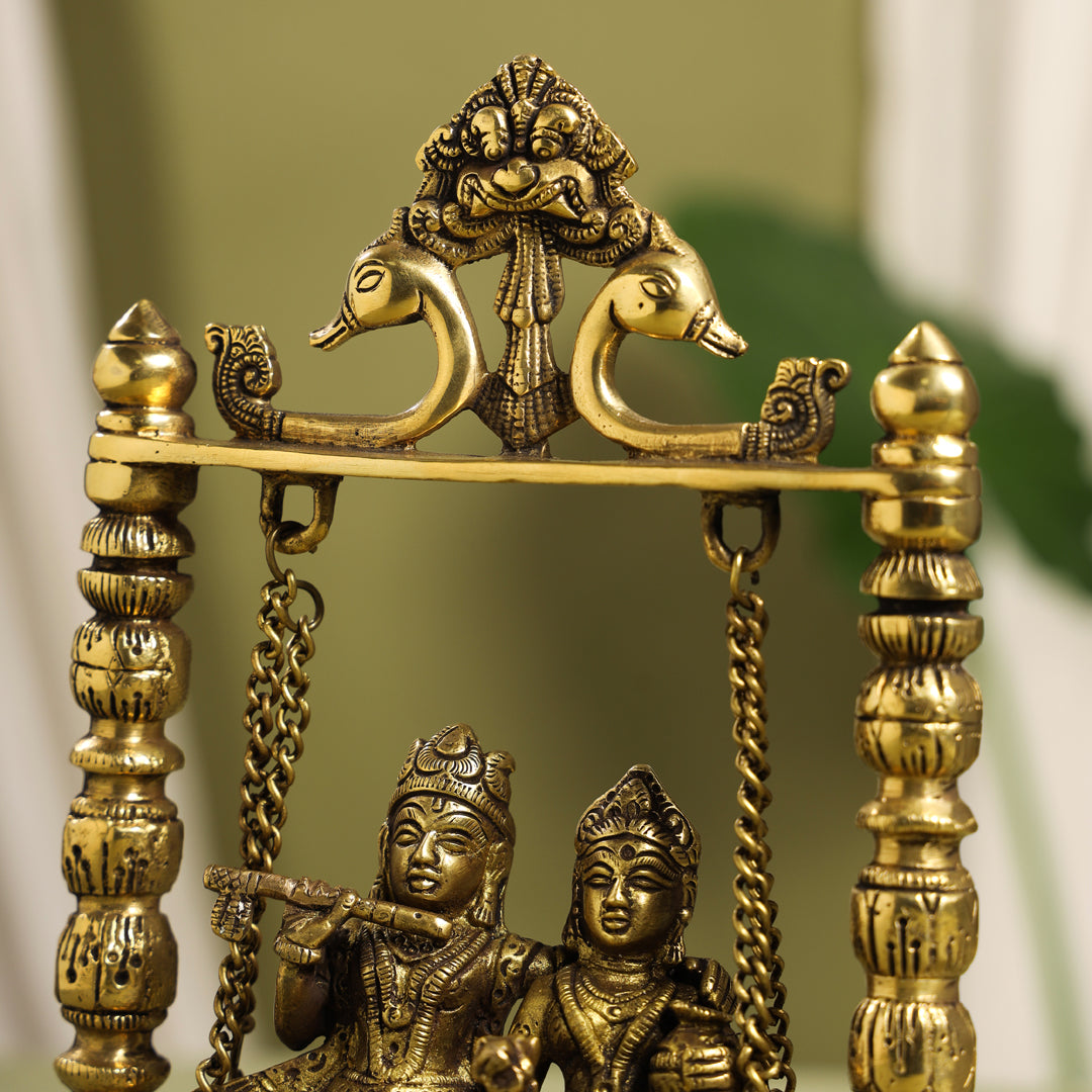 Brass Radha Krishna On Swing/Jhula (6 Inch)