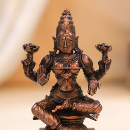 Copper Goddess Lakshmi Idol (4.5 Inch)