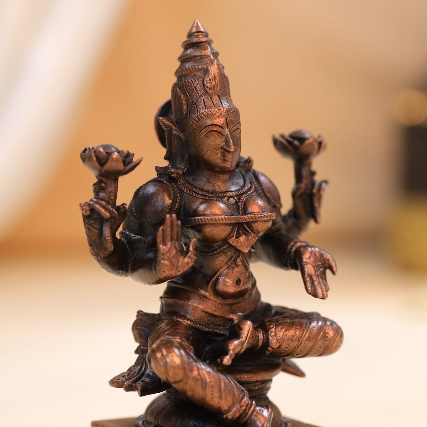 Copper Goddess Lakshmi Idol (4.5 Inch)