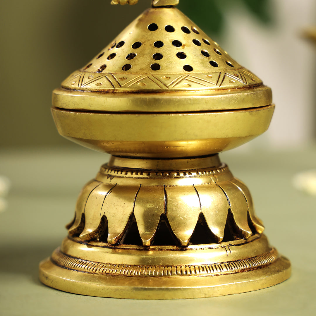 Brass Peacock Dhoop Dani & Incense Holder (6.5 Inch)